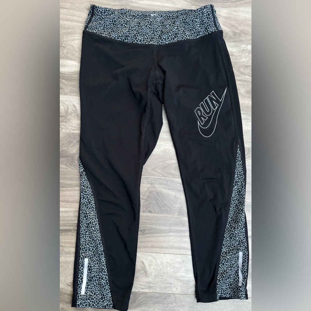 Nike Dri Fit Cropped Leggings Drawstring Running Reflector Strips Size Small S